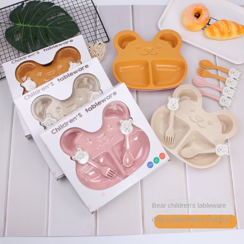 Bộ Tô Muỗng Nĩa Chất Liệu Lúa Mạch Họa Tiết Hoạt Hình Cho Bé