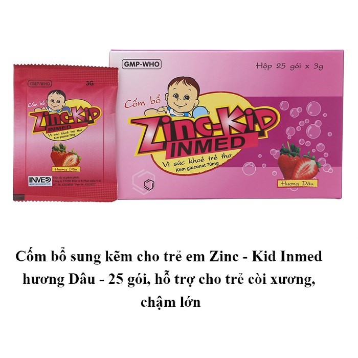 Cốm bổ sung kẽm cho trẻ em Zinc-Kid Inmed hương Dâu hộp 25 gói