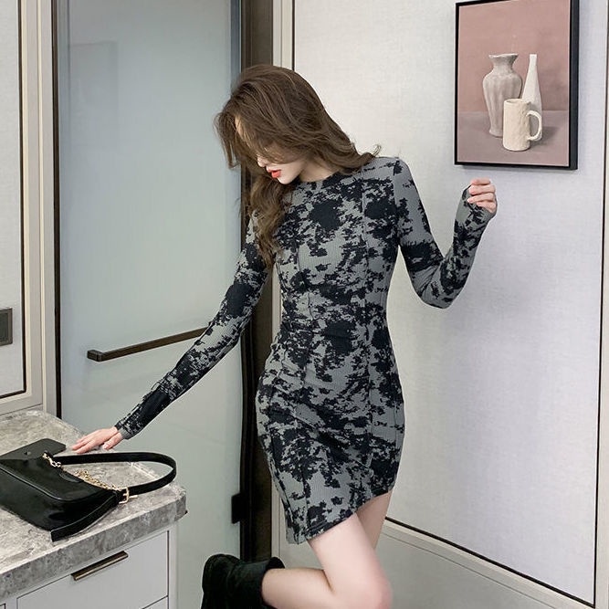 COZOK Đầm Tay Dài Dáng Ôm Thiết Kế Lệch Tà Cá Tính