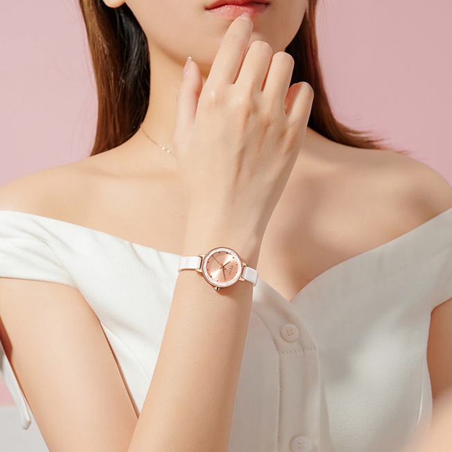 Julius Đồng Hồ Đeo Tay ja-1348 Chống Thấm Nước Dây Đeo Sứ Màu Trắng Thời Trang Mùa Hè Cho Nữ