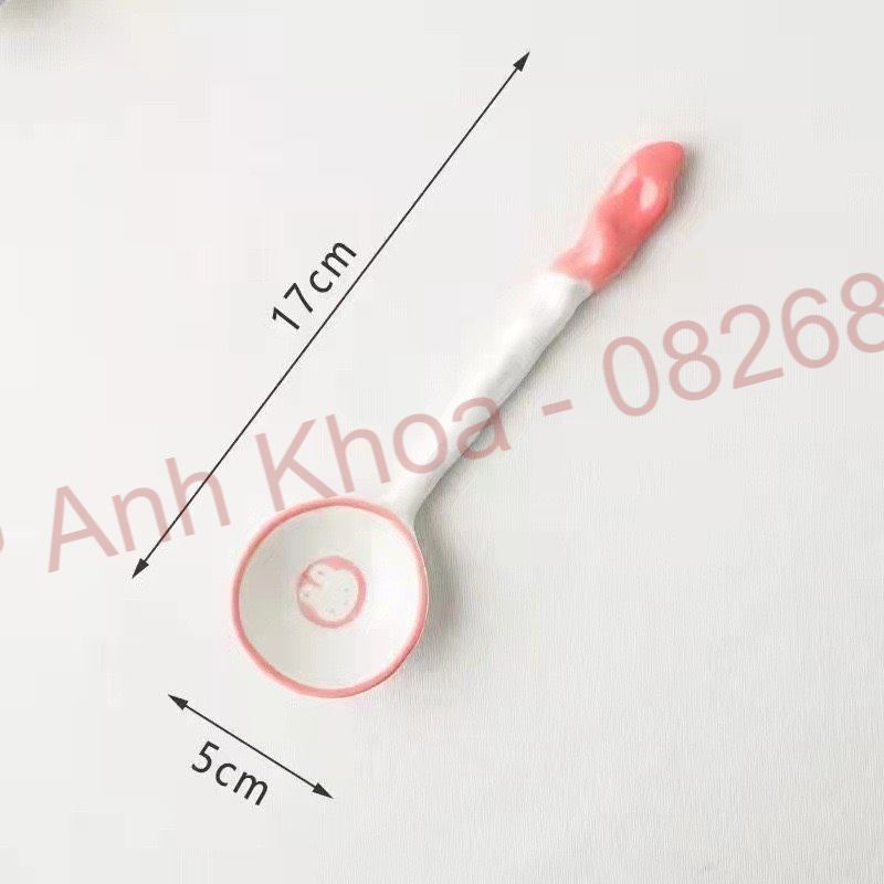 Thìa cơm, muôi canh gốm sứ Bộ bát đĩa decor thìa sứ tay cầm dài xinh yêu cho gia đình