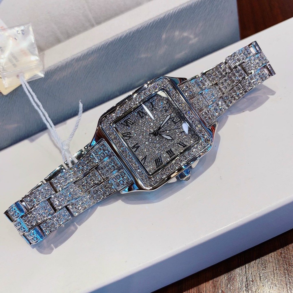 Đồng Hồ Nữ Davena Vuông Đính Đá Silver 30mm