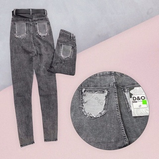 Quần dài jeans xám rách túi sau bigsize, lưng cao trên rốn, co giãn mạnh