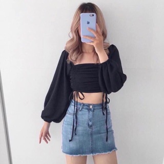 Áo trễ vai rút dây 2 màu đen trắng đẹp y hình