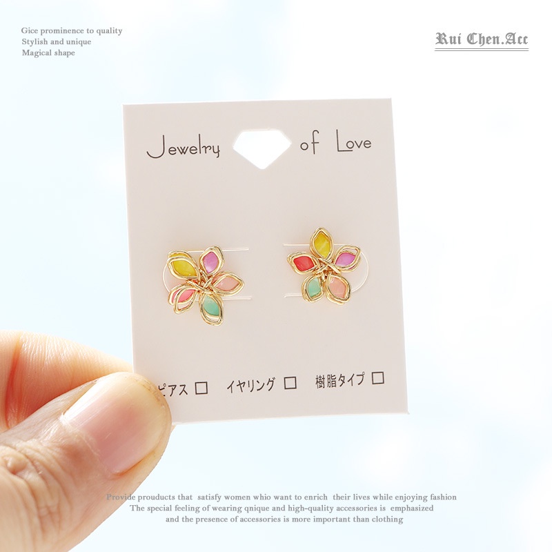 [Hàng Mới Về] Khuyên Tai Dạng Kẹp Không Xỏ Lỗ Hình Hoa Anh Đào/Cầu Vồng/ Dầu Mỡ Thủ Công Bằng Resin
