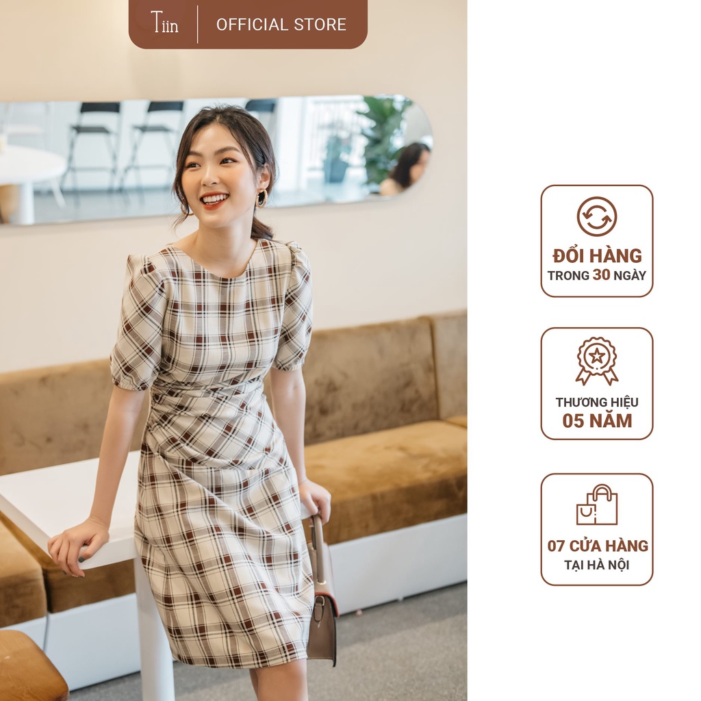 Váy thô đũi kẻ ô xoắn eo cổ tròn tay phồng TIIN STORE V0T267 | WebRaoVat - webraovat.net.vn