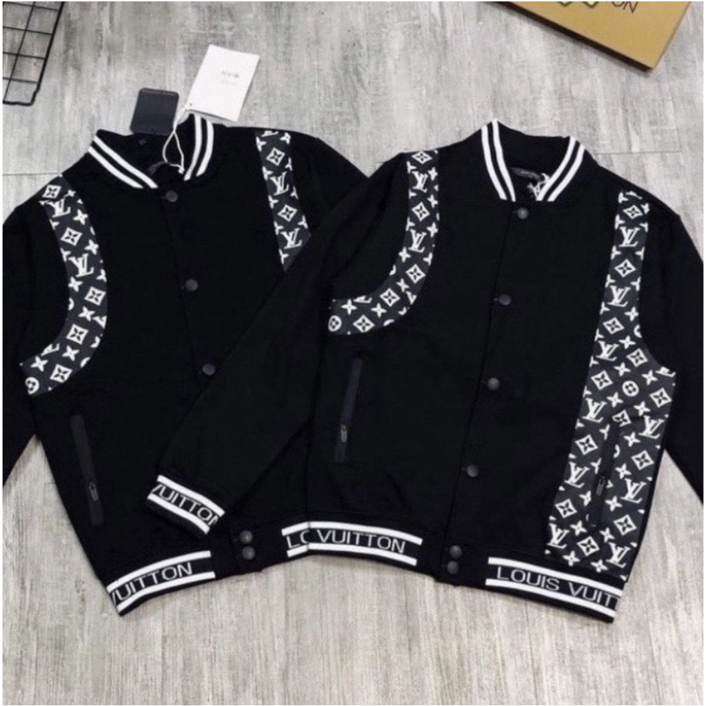 Áo Khoác Bomber,Áo Bomber Lv Phối Da Cao Cấp Chất Nỉ Bông Dày Dặn