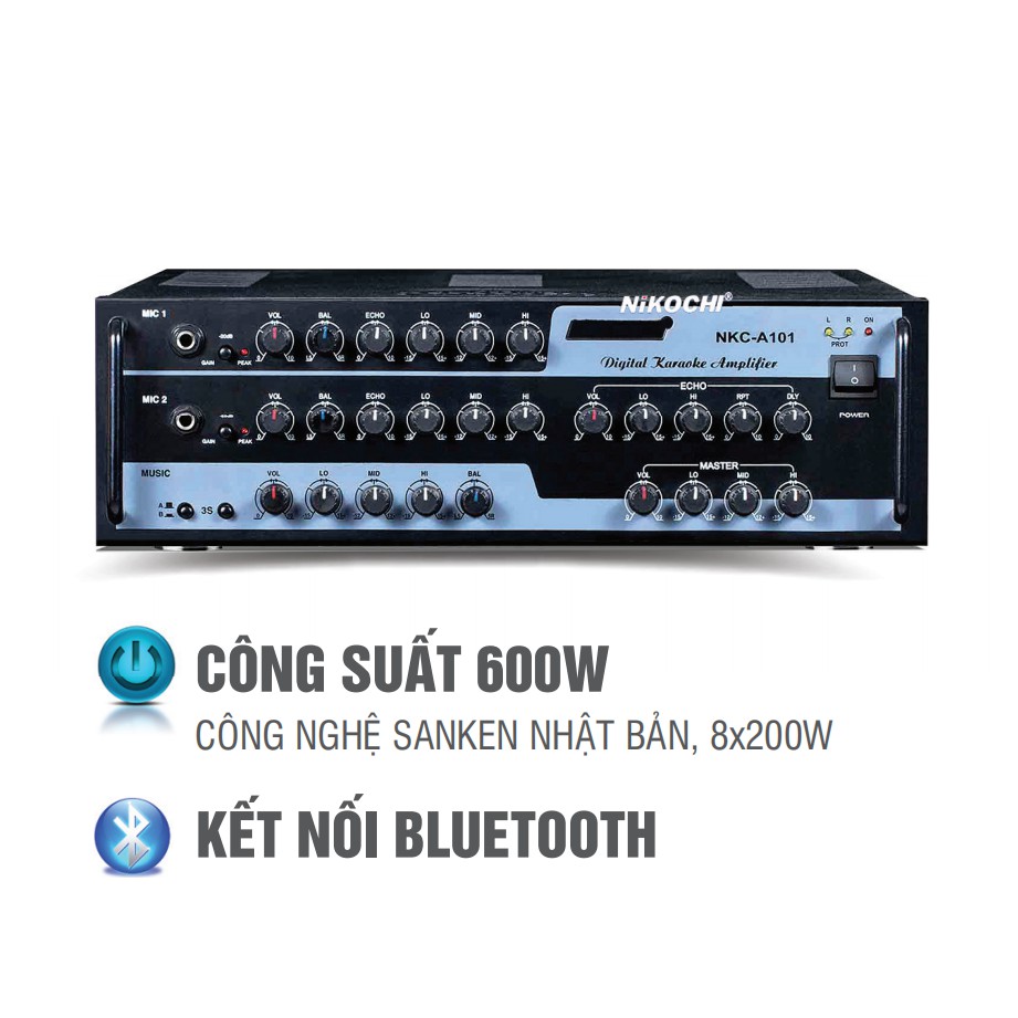 Ampli NIKOCHI NKC-A101 - Công suất 600W, Kết nối Bluetooth