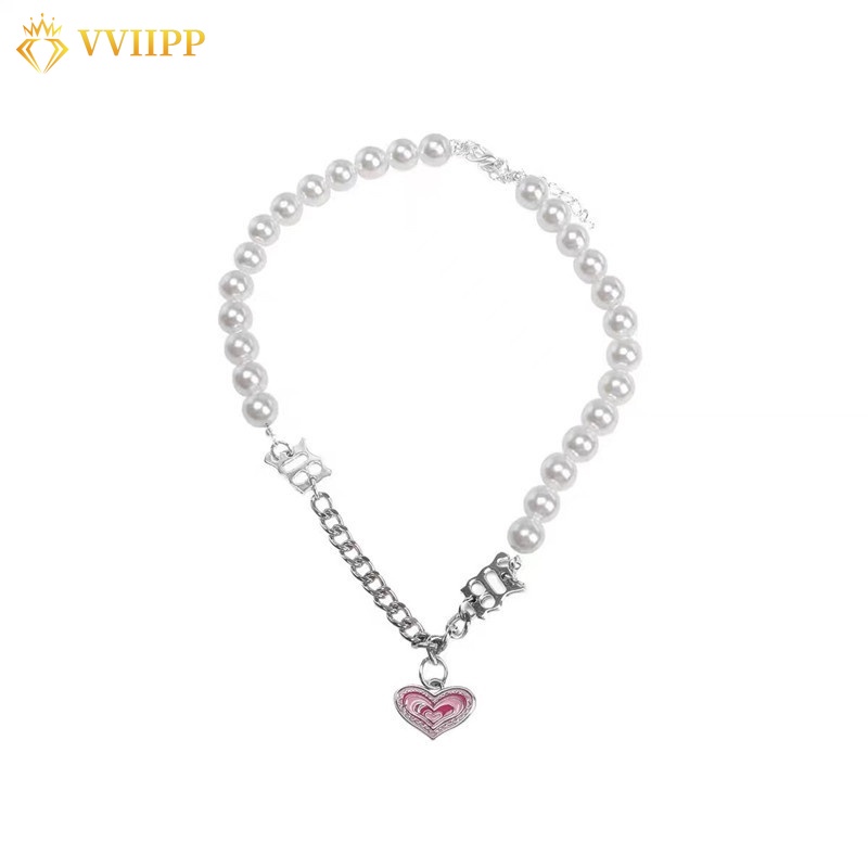 Bộ Trang Sức Vòng Cổ/Vòng Tay/Vòng Tay Mặt Trái Tim Màu Hồng Đính Ngọc Trai Thời Trang