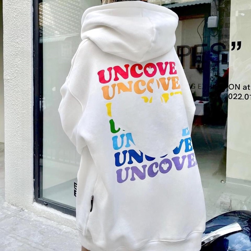 áo hoodie basic v2 uncover in 2 mặt màu trắng nỉ mũ nam nữ