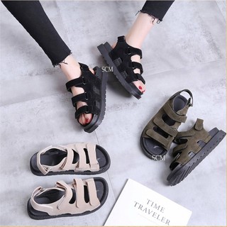 SALE-Giày sandal bánh mì da lộn 3 quai |Giày sandal bánh mì nũ