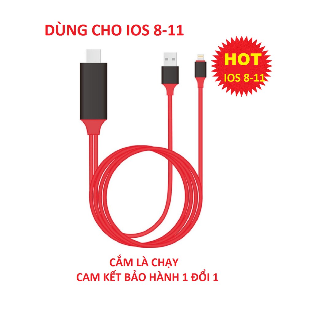 Cáp HDMI cho Iphone 5/6/7/8/X và Ipad dài 2M IOS 8-13 mới nhất 2021 - CẮM LÀ CHẠY