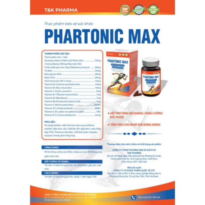 Viên uống tăng lực bồi bổ sức khoẻ PHARTONIC MAX( hộp 40v)
