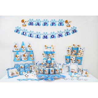 Set giấy trang trí bàn tiệc sinh nhật đầy tháng full month chủ đề cún con Phụ kiện trang trí bàn tiệc sinh nhật cho bé