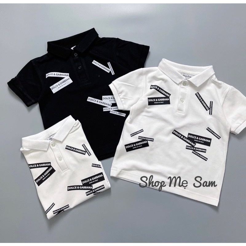 Áo polo bé trai ngắn tay D&amp;G 100% cotton thoáng mát đen/trắng - Samyy_vn