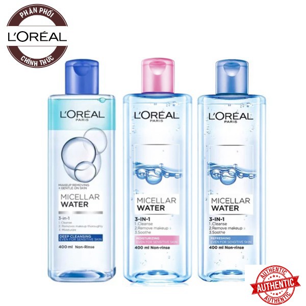 [Mã giảm giá Mỹ phẩm chính hãng] Nước Tẩy Trang Làm Sạch Sâu 3 In 1 L'Oreal Micellar Water Deep Cleansing