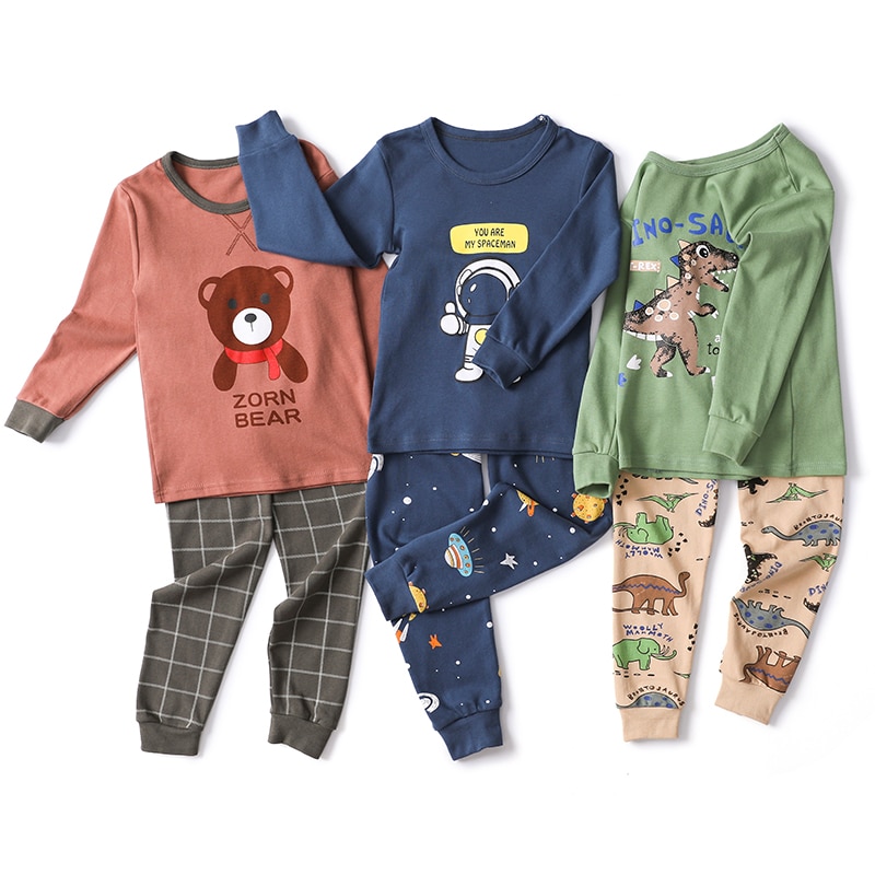 Bộ đồ ngủ pijama cotton in họa tiết hoạt hình đáng yêu thời trang thu đông cho bé