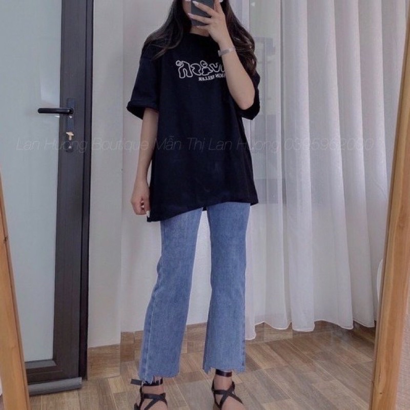 Quần ống đứng trơn lưng cao co dãn, quần jean ống suông nữ cắt gấu xanh đậm - xanh nhạt - đen size SML