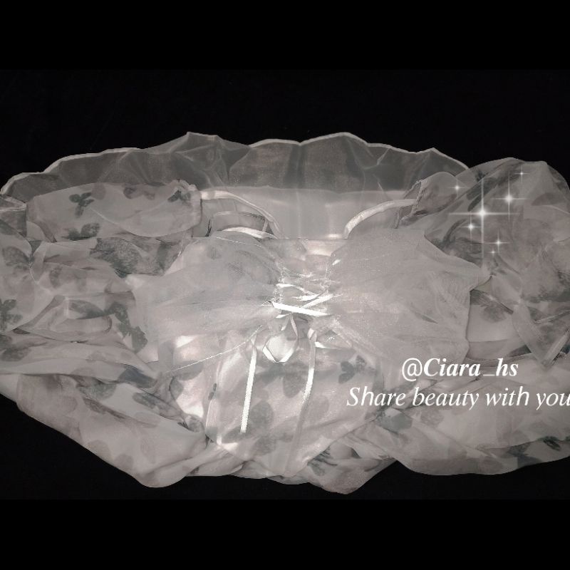 Váy đầm Công chúa voan xòe họa tiết hồ điệp thắt nơ màu trắng xám mặc hè loại đẹp