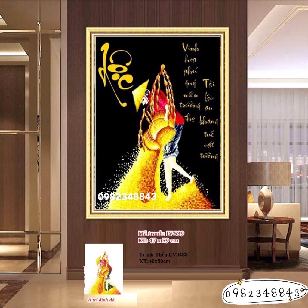 Tranh đính đá chữ lộc KT:47x59cm ,tranh gắn đá chưa gắn
