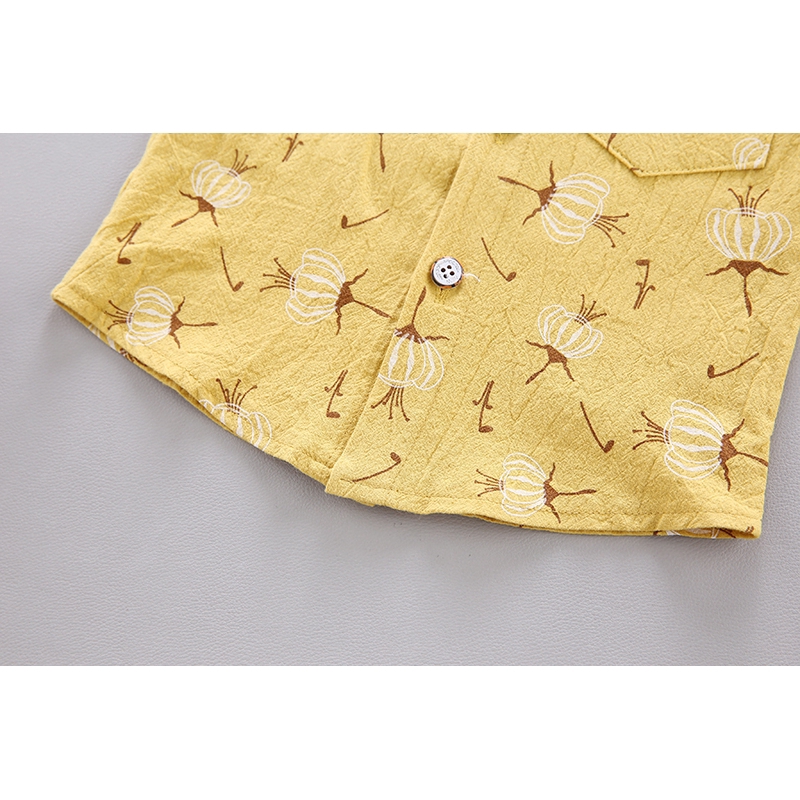 Sơ mi ngắn tay vải cotton thời trang hè cho bé kèm quần short