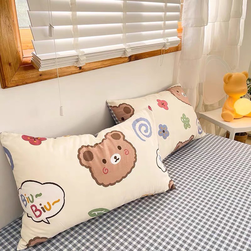 Bộ chăn ga gối Cotton Poly gấu biu biu - Bộ Chăn Ga Gối 5 Món Cao Cấp