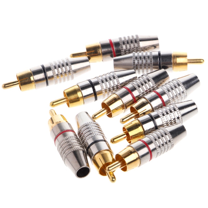 Set 10 Đầu Nối RCA Mạ Vàng Đồng Thau Chuyên Dụng Cho Hệ Thống Video