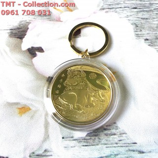 Móc khóa Xu con Trâu Mạ Vàng; Dùng để treo chìa khóa, tăng thẩm mỹ, may mắn cho người dùng-TMT Collection-SP002384