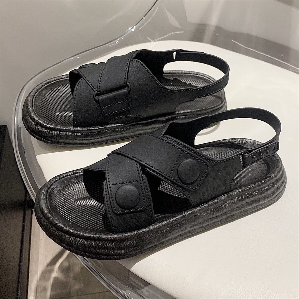 Dép sandal nữ quai chéo đính khuy đế cao su cực êm
