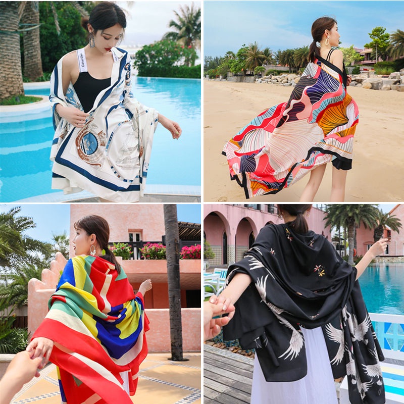 Khăn Choàng Cỡ Lớn Vải Lụa Mỏng Nhẹ Chống Nắng Dễ Phối Đồ Thời Trang Mùa Hè Cho Nữ
