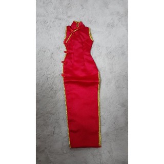 Sườn xám dài vải gấm và lụa búp bê bjd 1/3