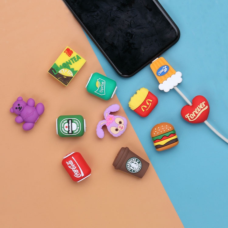 Vỏ bảo vệ dây cáp sạc USB bằng silicon thiết kế hoạt hình dễ thương thích hợp Tương thích với Phone