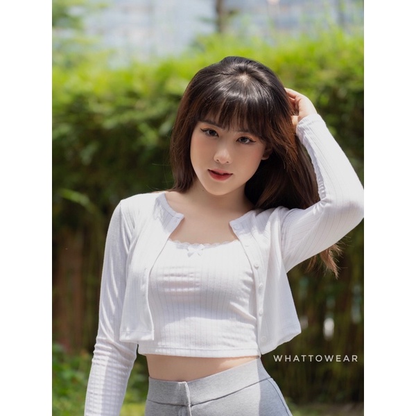 [Mã FAMARAL2 giảm 10K đơn 50K] Áo croptop 2 dây viền ren nơ &amp; set 2 áo by Whattowear
