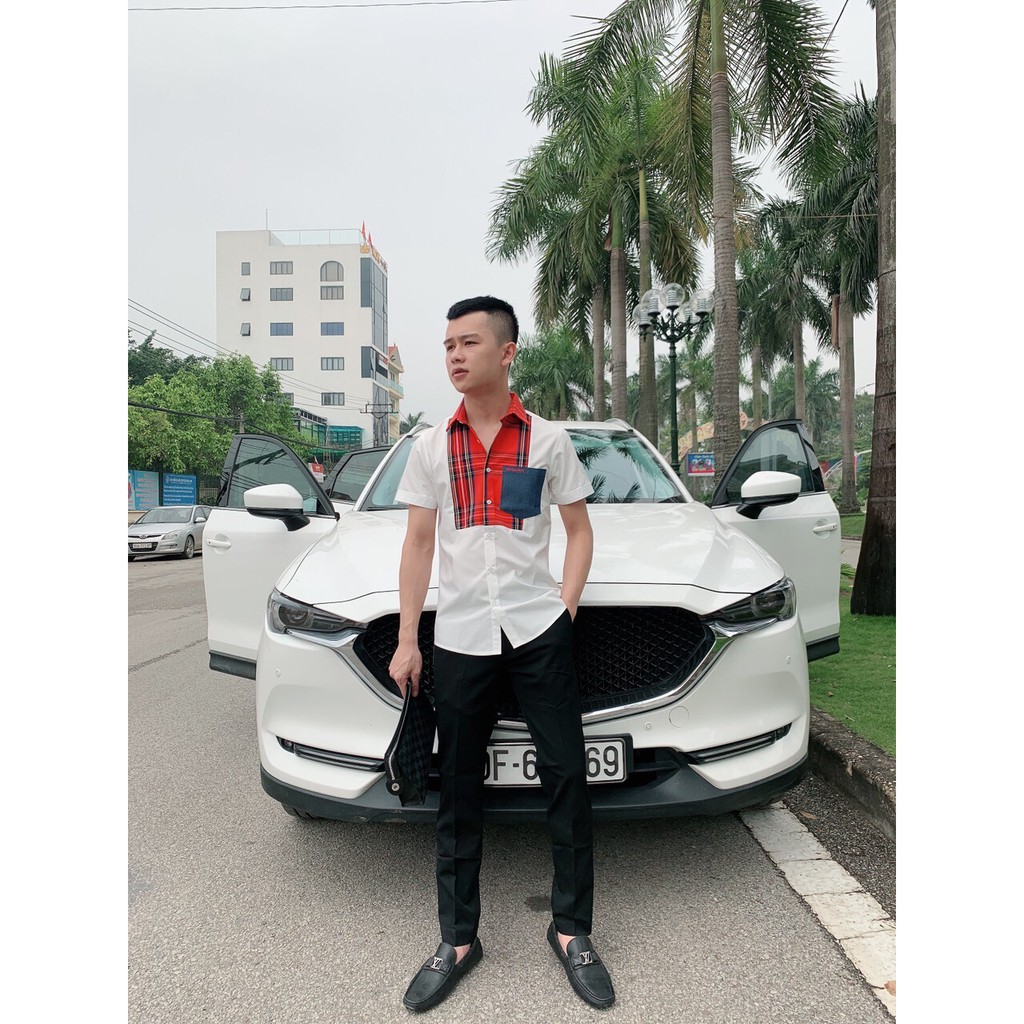 Áo sơ mi Nam Trắng cộc tay họa tiết Cực Hot | BigBuy360 - bigbuy360.vn