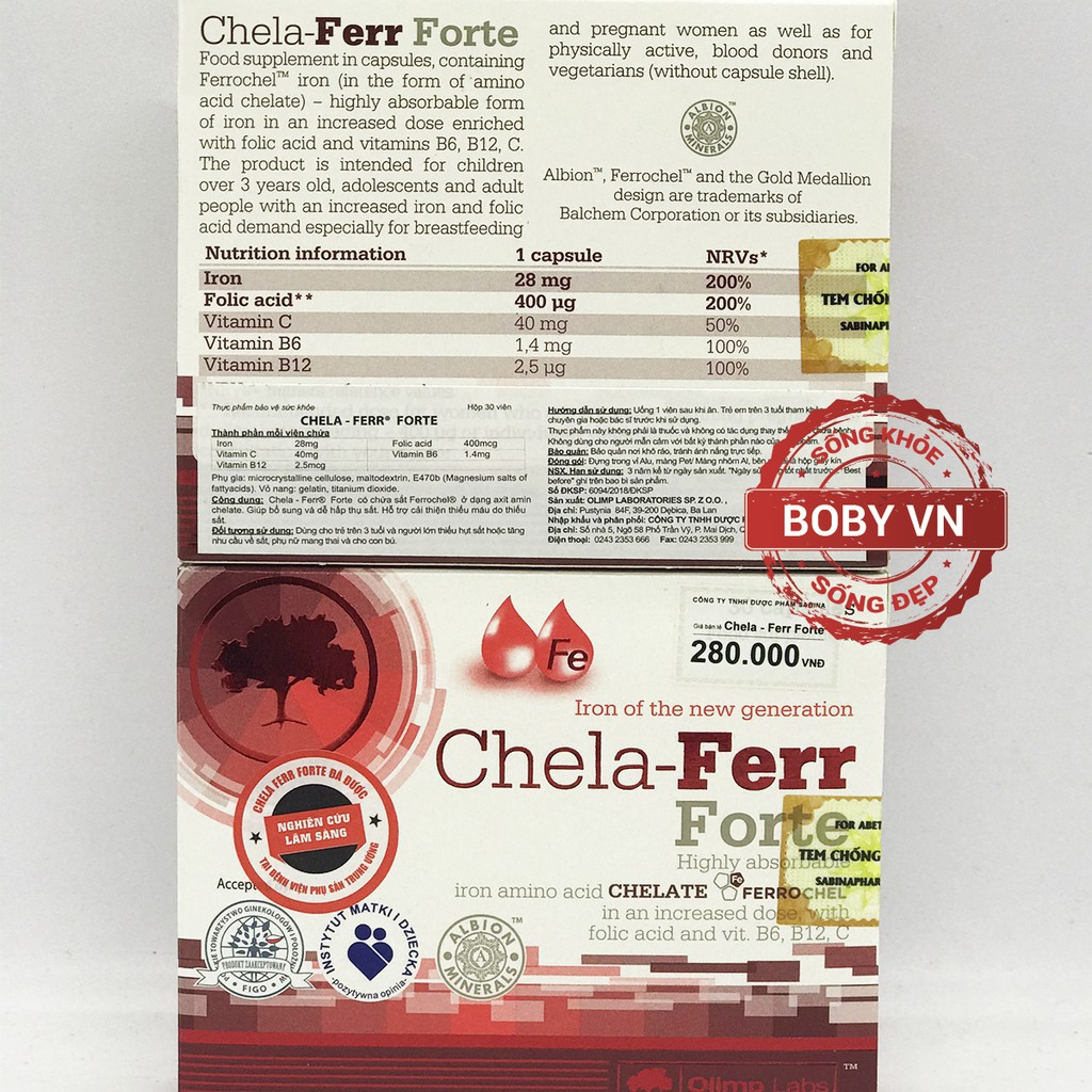 Sắt cho bà bầu CHELA FERR® FORTE - Hỗ trợ cải thiện thiếu máu do thiếu sắt - Chính hãng