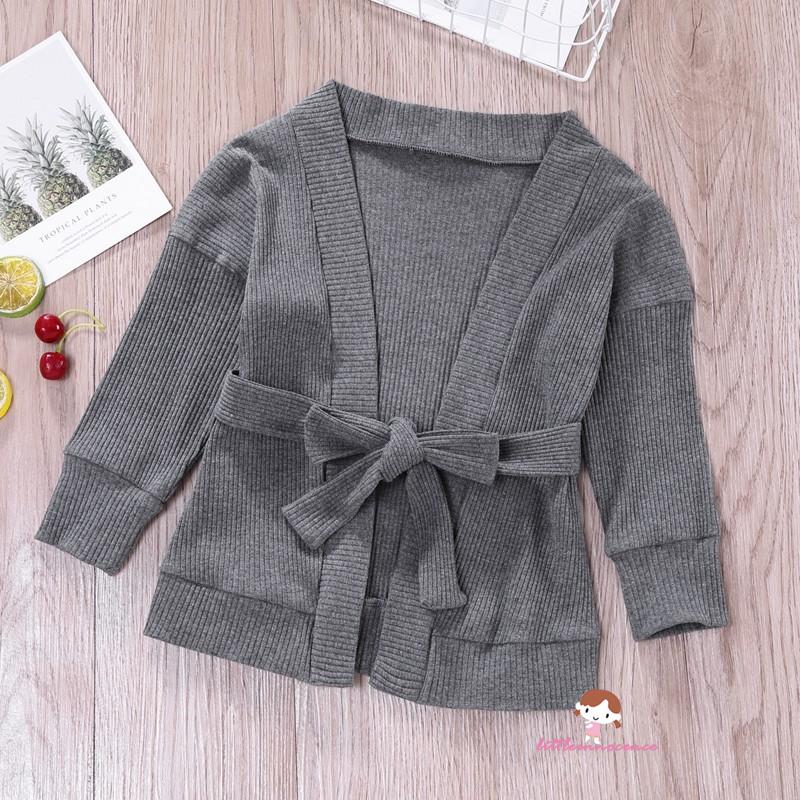 Áo Khoác Cardigan Dệt Kim Tay Dài Hở Vai Phối Dây Thắt Eo Dành Cho Bé Gái Tập Đi 7 Tháng Tuổi