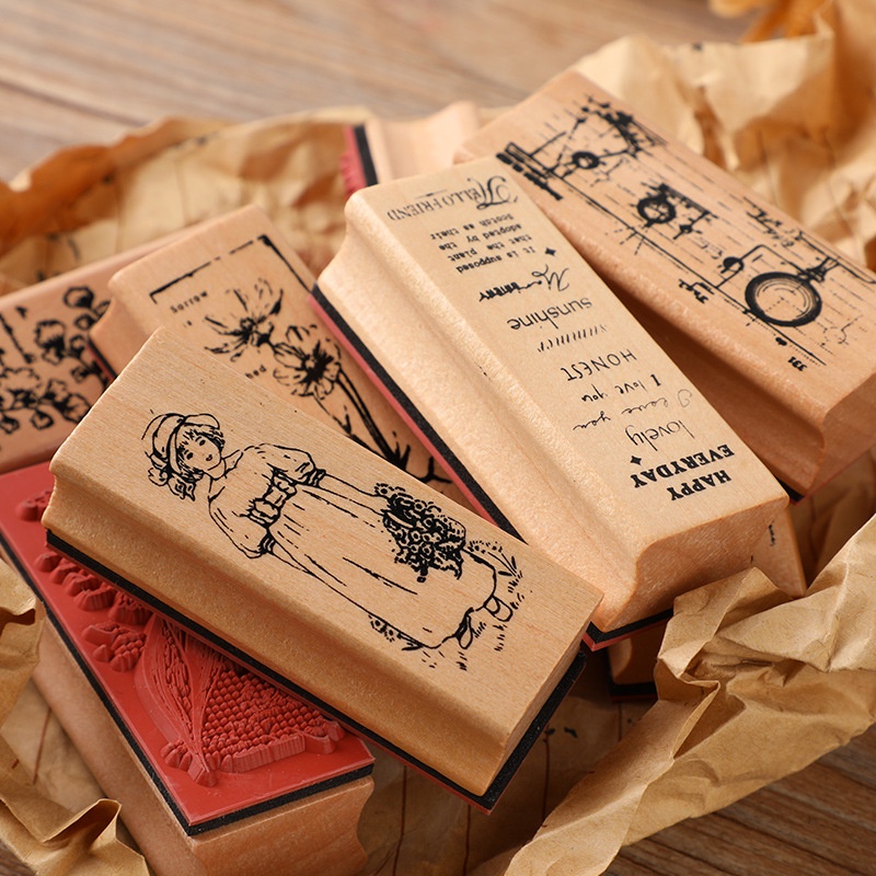 Bộ Con Dấu In Hình Hoa Lá Bằng Gỗ Với Cao Su Kiểu Vintage Trang Trí Thủ Công Diy