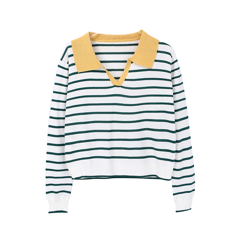 Áo polo cổ chữ chữ V họa tiết kẻ sọc hợp thời trang cho nữ