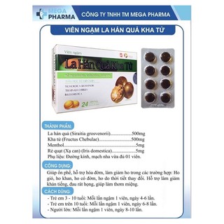 Viên Ngậm La Hán Quả Khả Tử =>Giảm Ho-khàn Tiếng-Có Đờm (24viên)