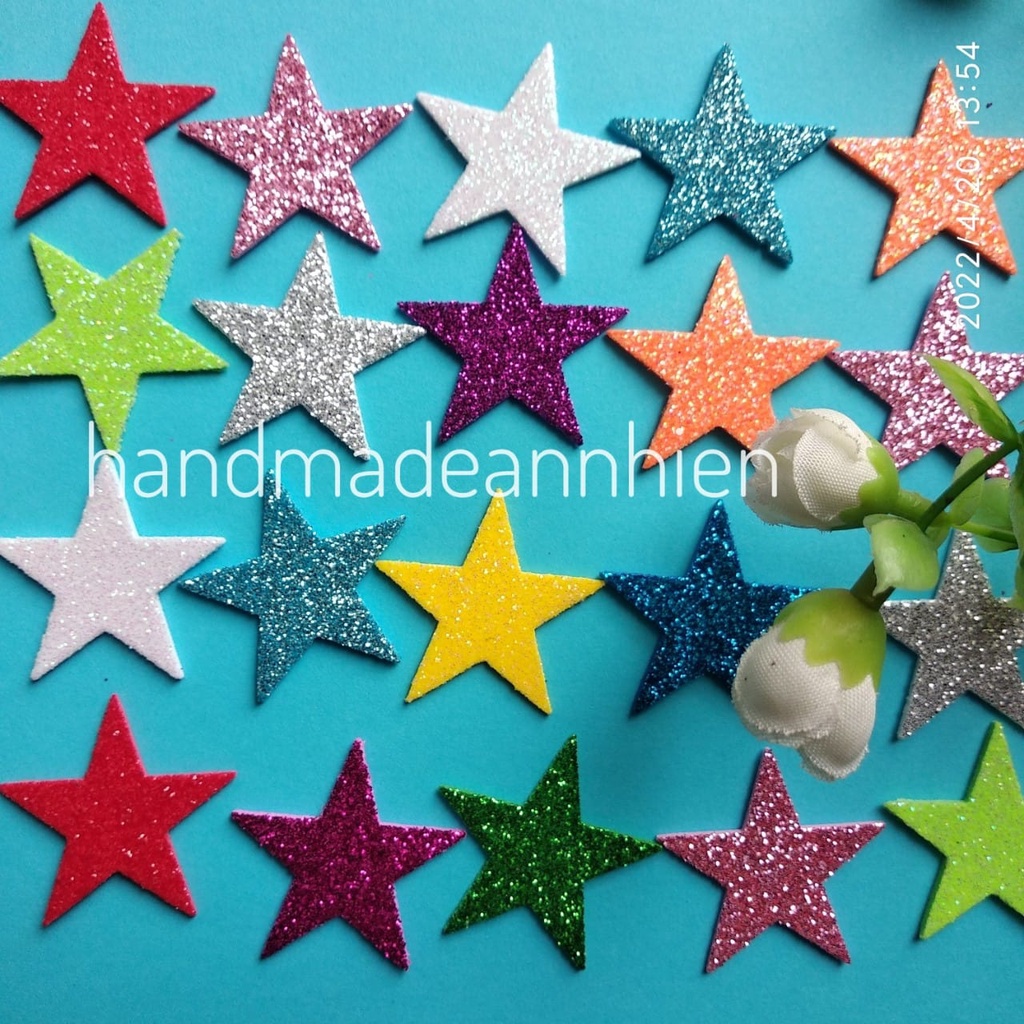 20- 40- 80 hình NGÔI SAO, size 5cm, 3.1cm ,1.5cm bằng xốp kim tuyến - hình trang trí thiệp, bưu thiếp, lì xì...