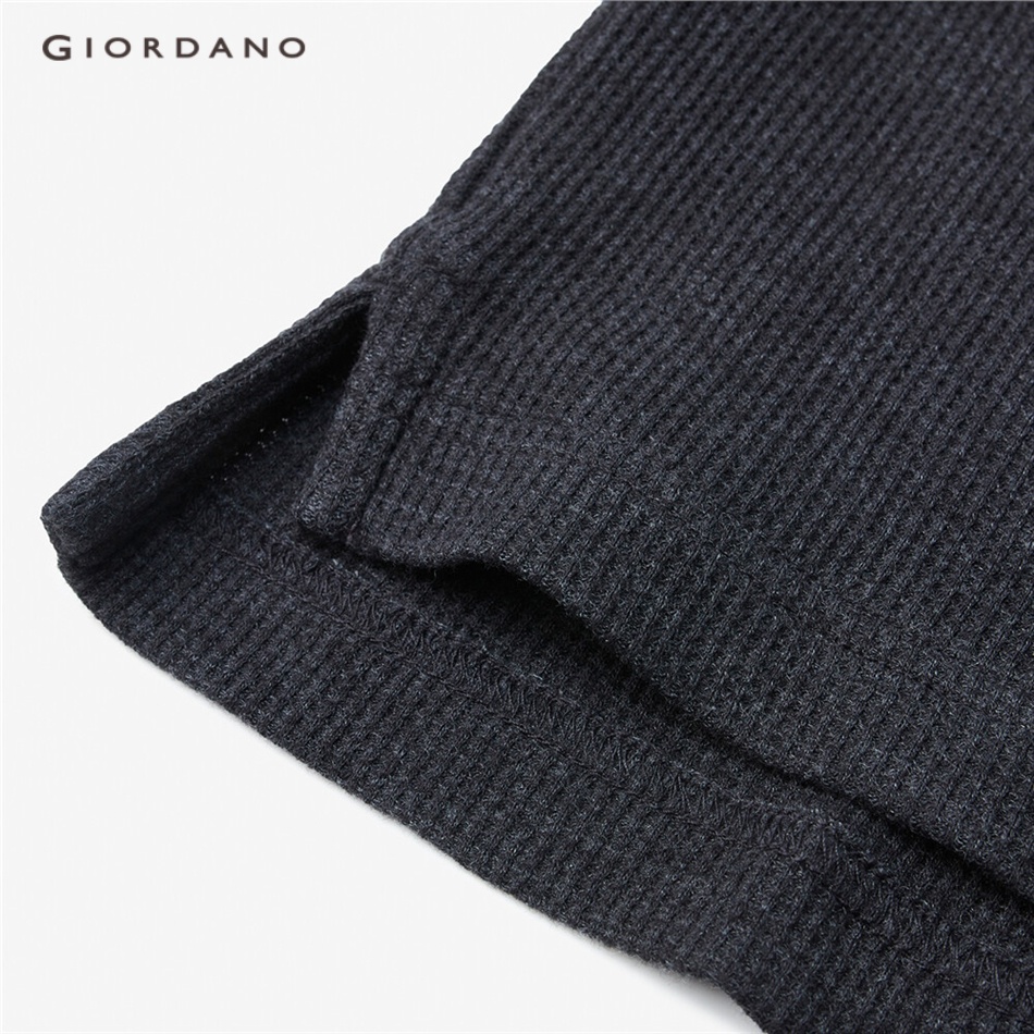 GIORDANO Áo polo nam dài tay waffle dày dặn màu dệt họa tiết ba chiều nhiều màu có sẵn 01012783