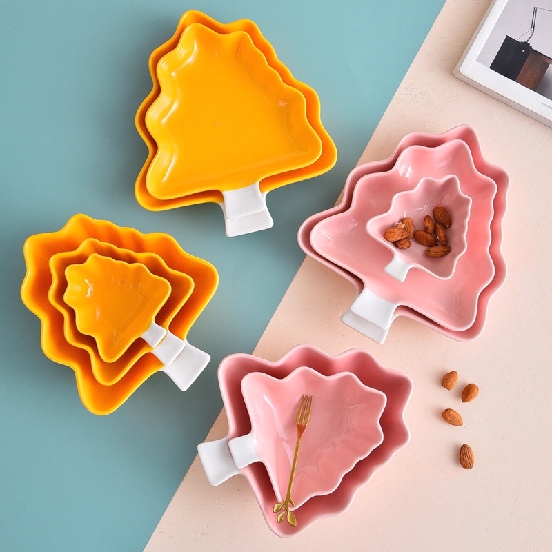 Đĩa sứ hình cây thông dễ thương, đĩa sứ decor