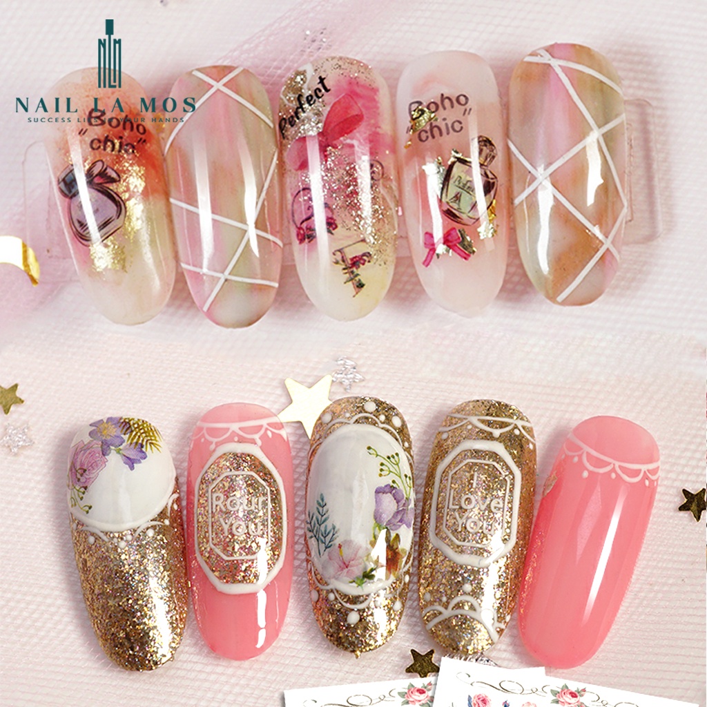 Miếng dán móng tay 3D nail sticker chủ đề cô nàng hiện đại và tình yêu mơ mộng (lẻ 1 tấm)