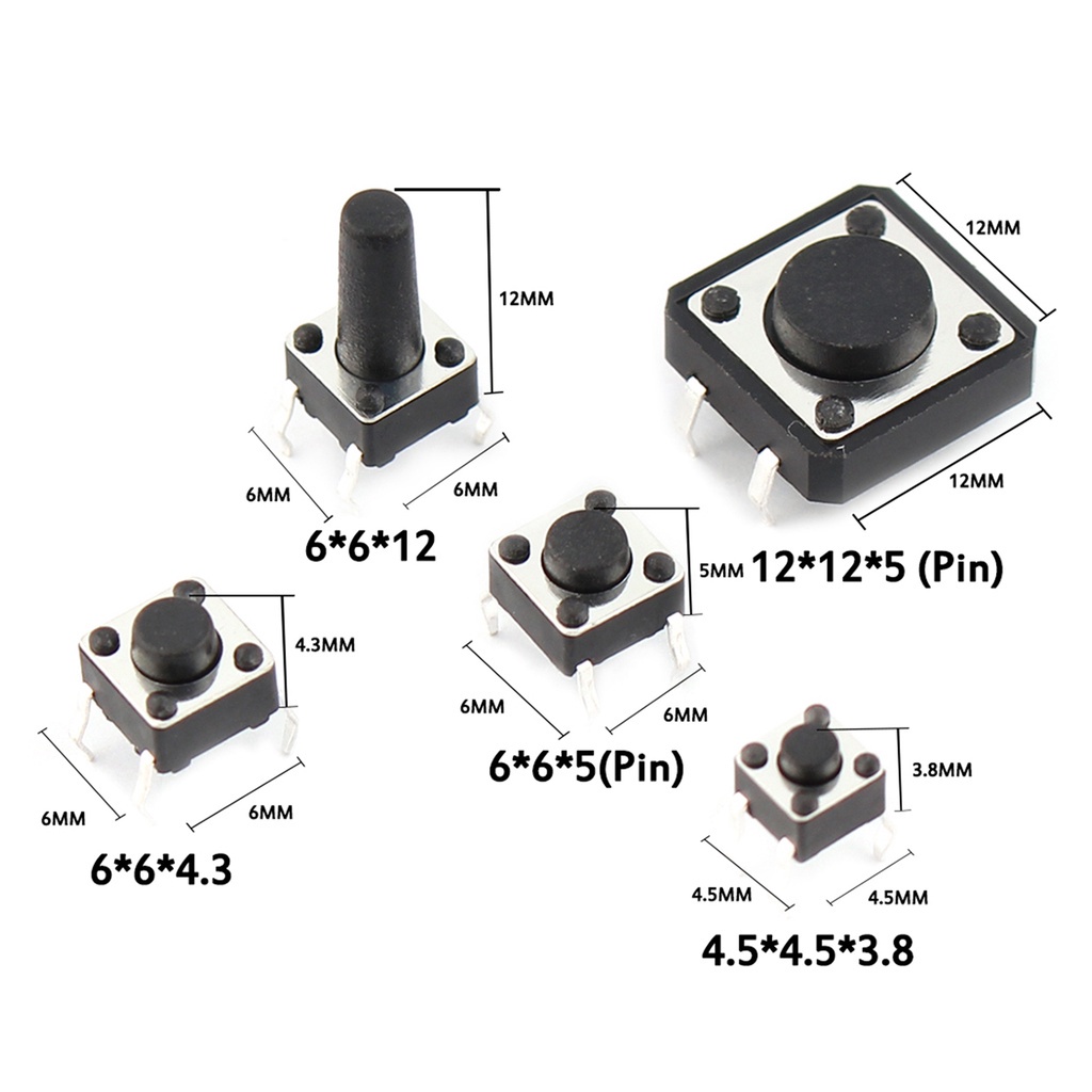 25 Values Tactile Push Button Micro Switch Assortment Kit 125PCS(25x5PCS)
