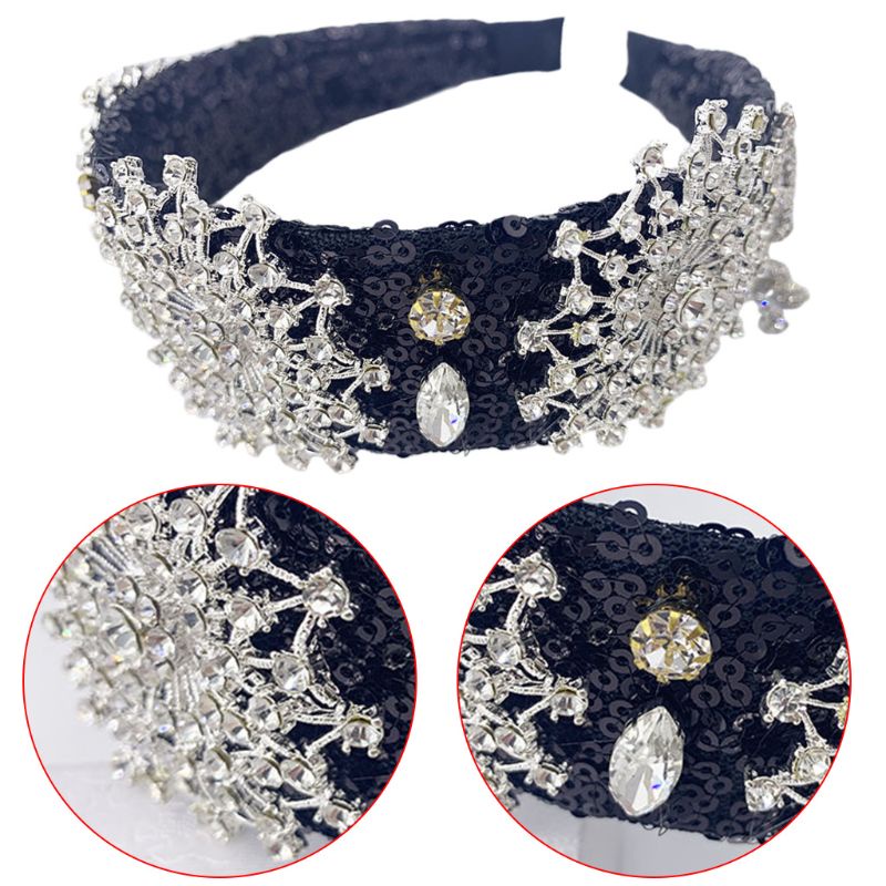 Băng Đô Cài Tóc Phối Ren Lưới Đính Đá Kim Loại Phong Cách Baroque