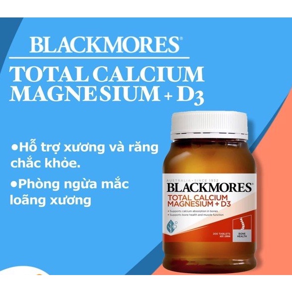 Total Calcium Magnesium + D3 Blackmores 200 Viên - Bổ Sung Canxi Giúp Chắc Khỏe Xương Khớp ,Tăng chiều cao