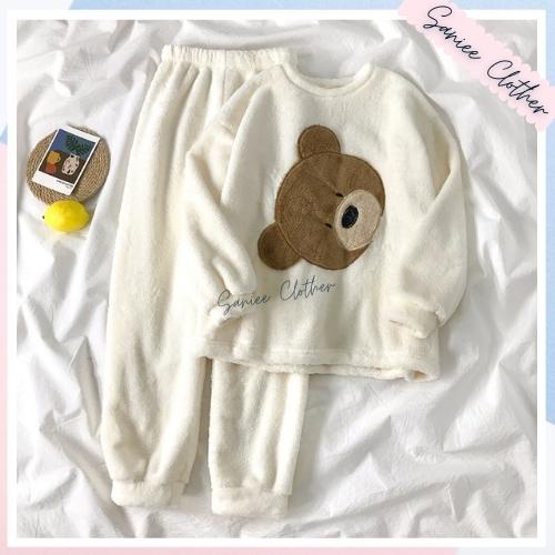 Bộ Đồ Quần Áo Ngủ Nữ Gấu Lông Dễ Thương Mặc Mùa Đông Siêu Ấm Áp 2 Màu Mã 610 Saniee Clother