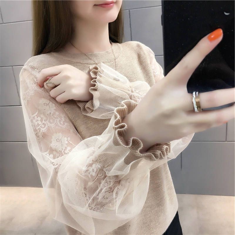 5641HF Áo len nữ phối ren dài tay hàng nhập