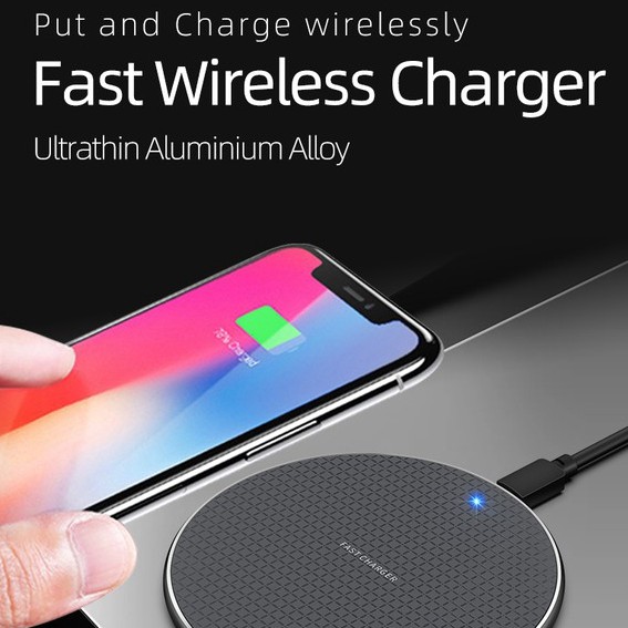 Sạc Không Dây 10W Sạc Nhanh Hợp Kim Nhôm Sạc Tròn Có Đèn LCD Cho SamsungIPhone