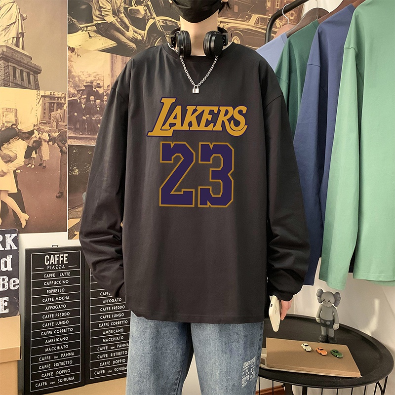 Áo thun tay dài dáng rộng in chữ thời trang Nhật Bản cỡ M-5XL cho nam